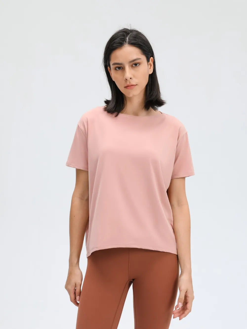 Round Neck Short Sleeve Active T-Shirt in Classic in Watermelon Pink for Women