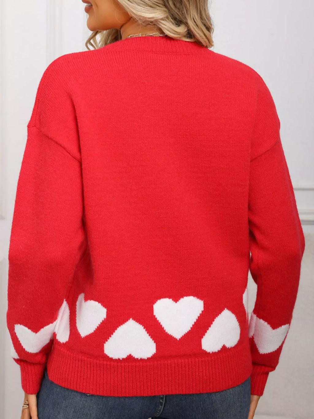 Valentines Day Heart Crew Neck Sweater in Red in Pink for Women