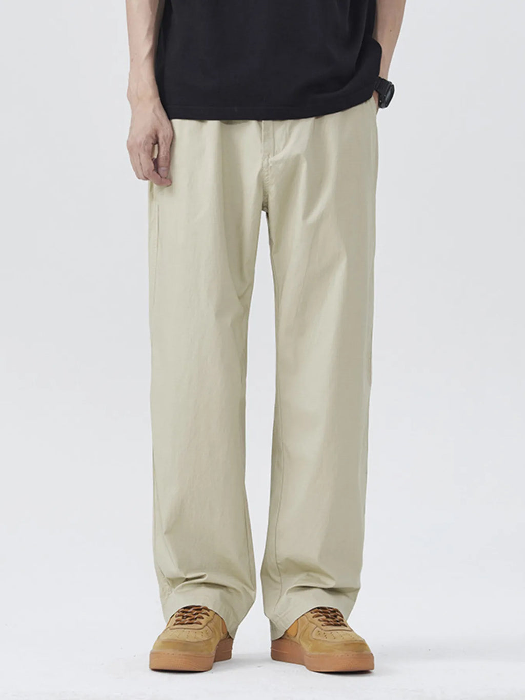 Casual Loose Fit Wide Leg Pants Plus Size in Light Khaki for Men