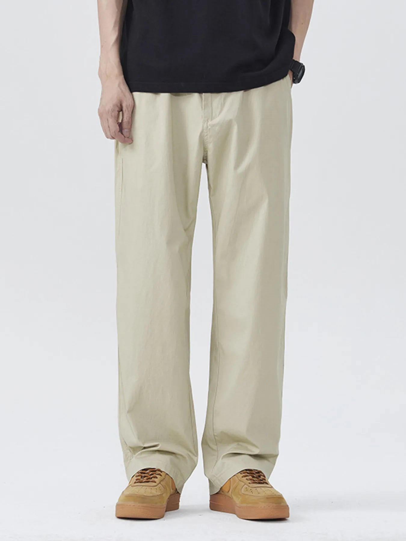 Casual Loose Fit Wide Leg Pants Plus Size in Light Khaki for Men