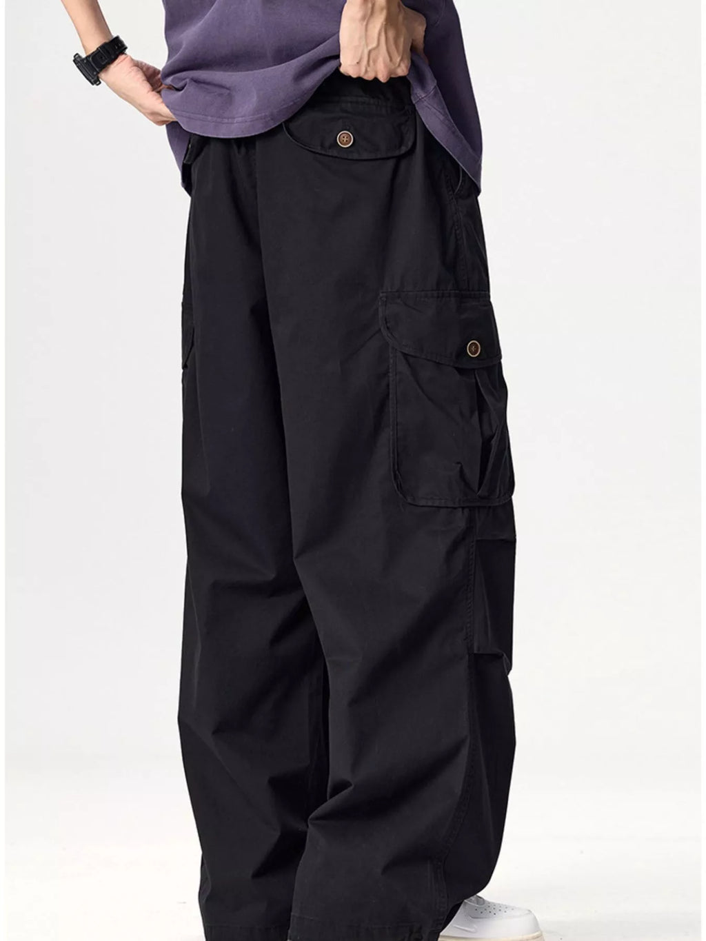 Plus Size Drawstring Wide Leg Cargo Pants in Deep Khaki for Men