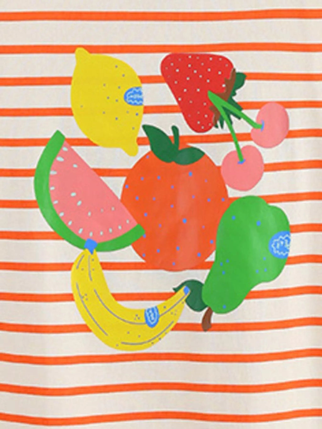 Striped Fruit Print Ruffle Sleeve Tee in Orange for Girls