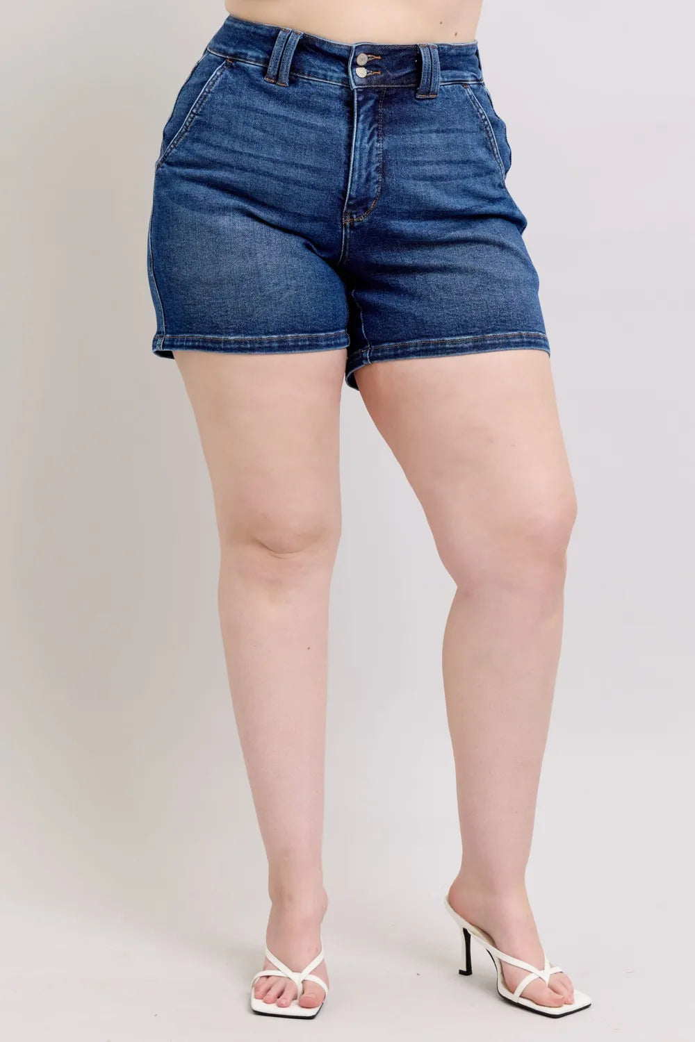 Double Button Waistband Denim Shorts Plus Size for Women