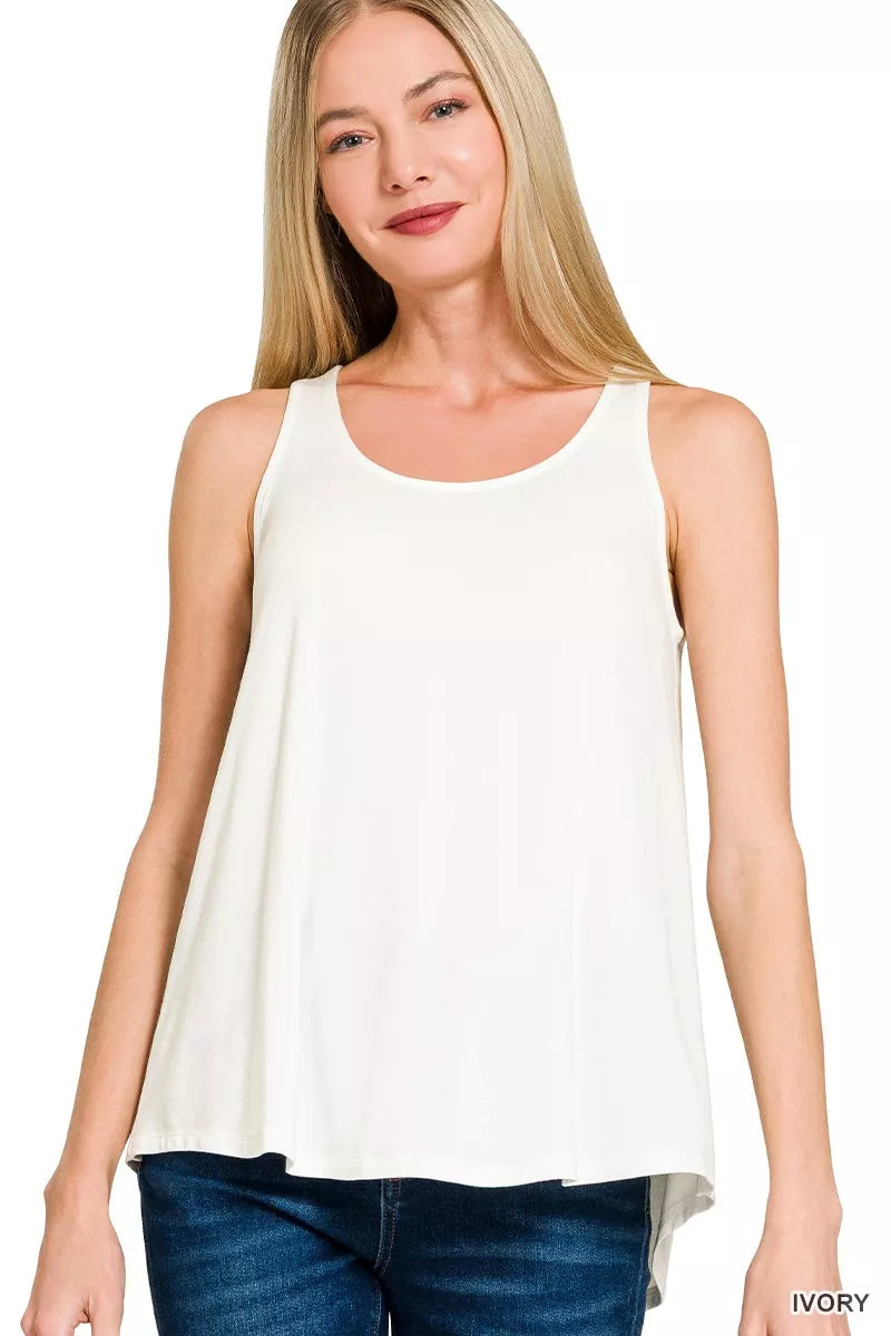 Flowy Hem Rayon Sleeveless Tank Top in Ivory for Women