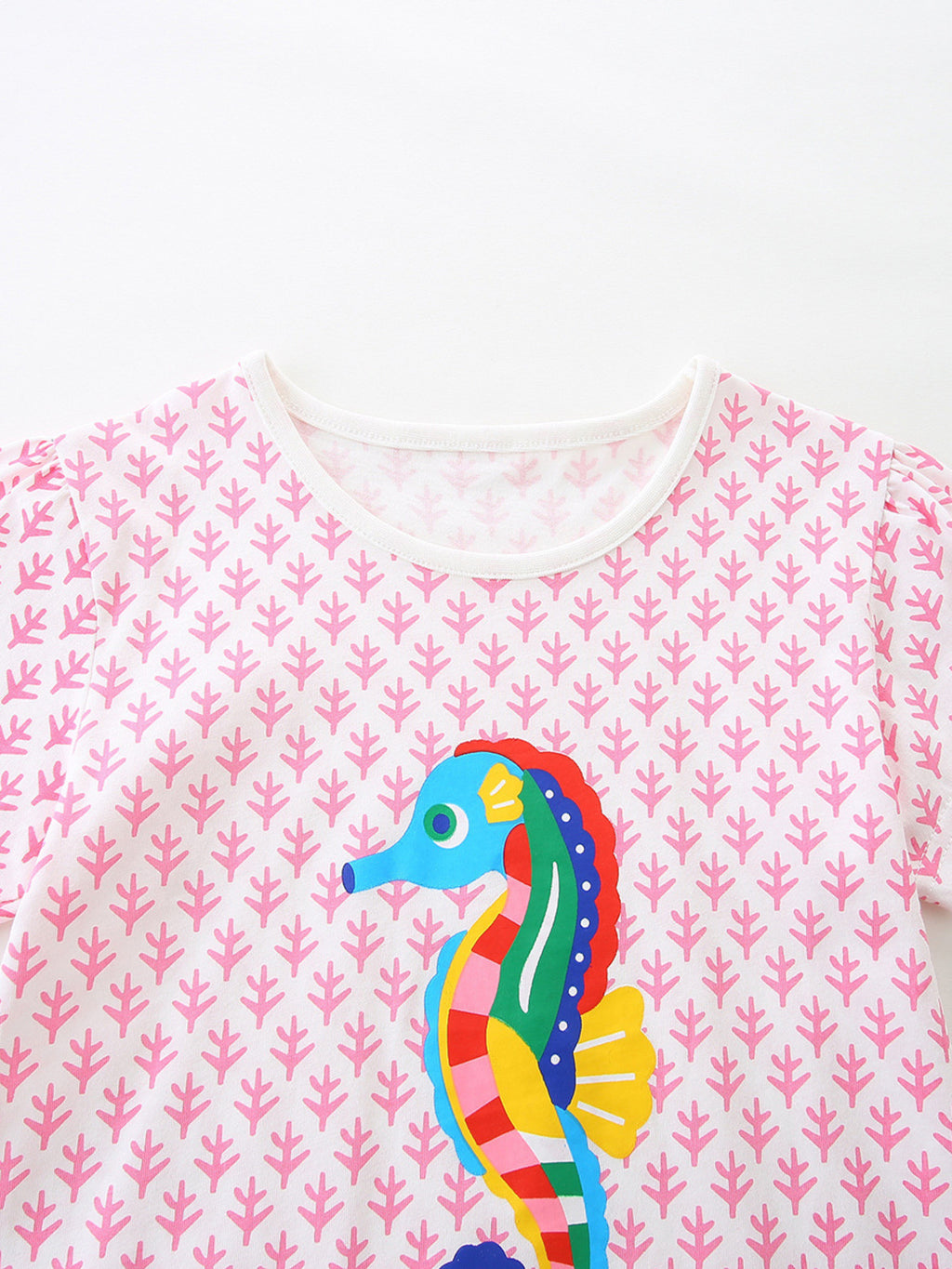 Seahorse Print Short Sleeve T-Shirt in Blush Pink for Girls