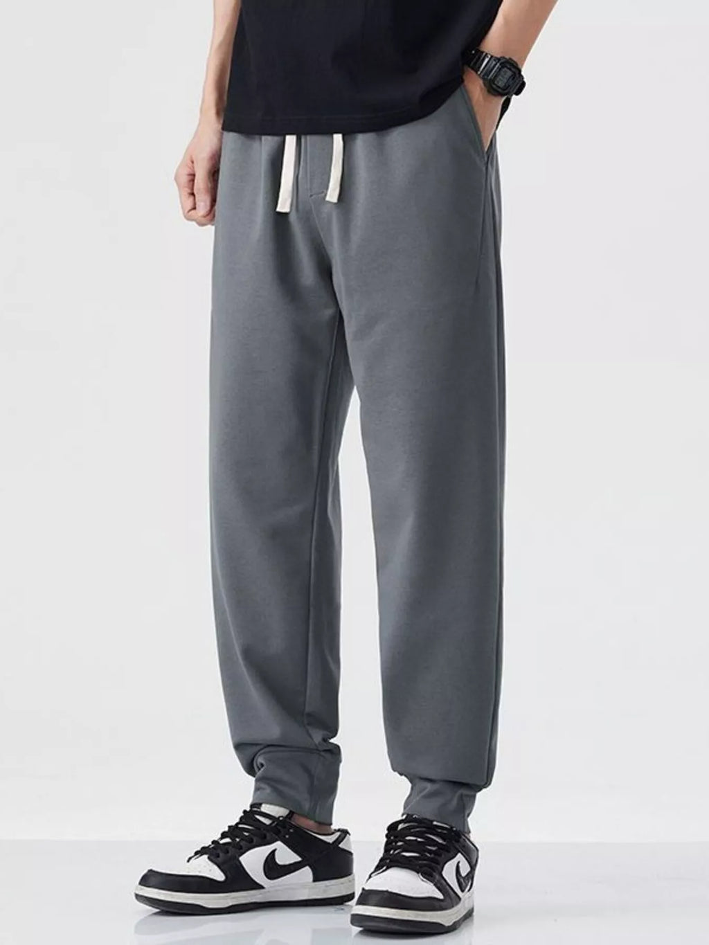 Casual Drawstring Joggers in Dark Gray for Men