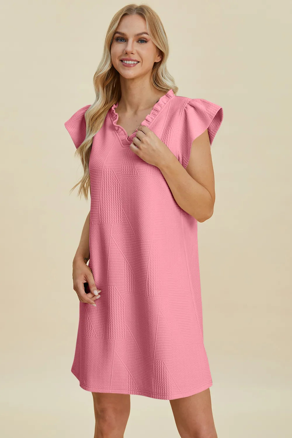 Plus Size Ruffled V-Neck Cap Sleeve Dress in Lavender for Women