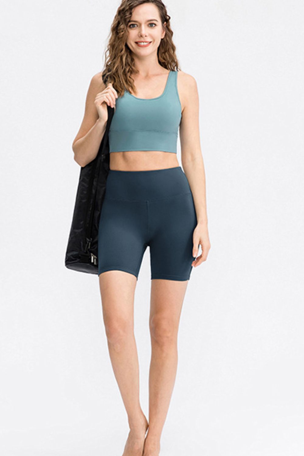 Wide Waistband Sports Shorts in Lilac in Deep Teal for Women