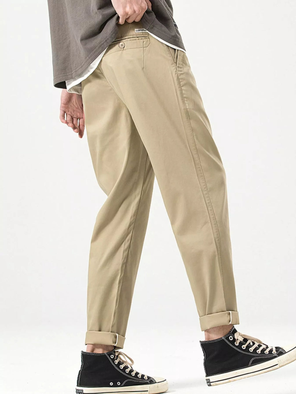 Casual Straight-Leg Cropped Pants in Khaki for Men