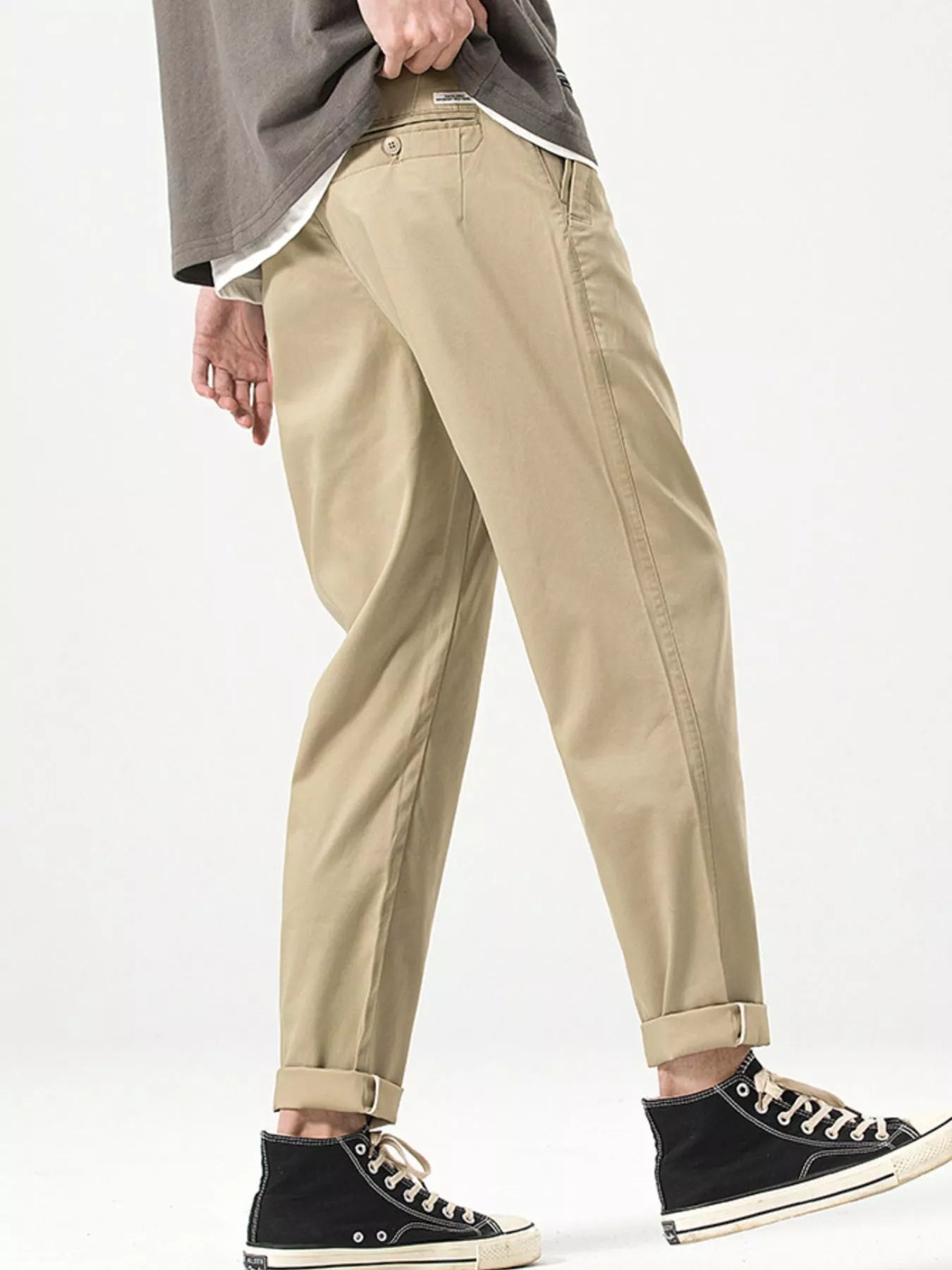 Casual Straight-Leg Cropped Pants in Khaki for Men
