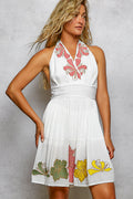 Floral Halter Neck Flowy Dress in Ivory for Women