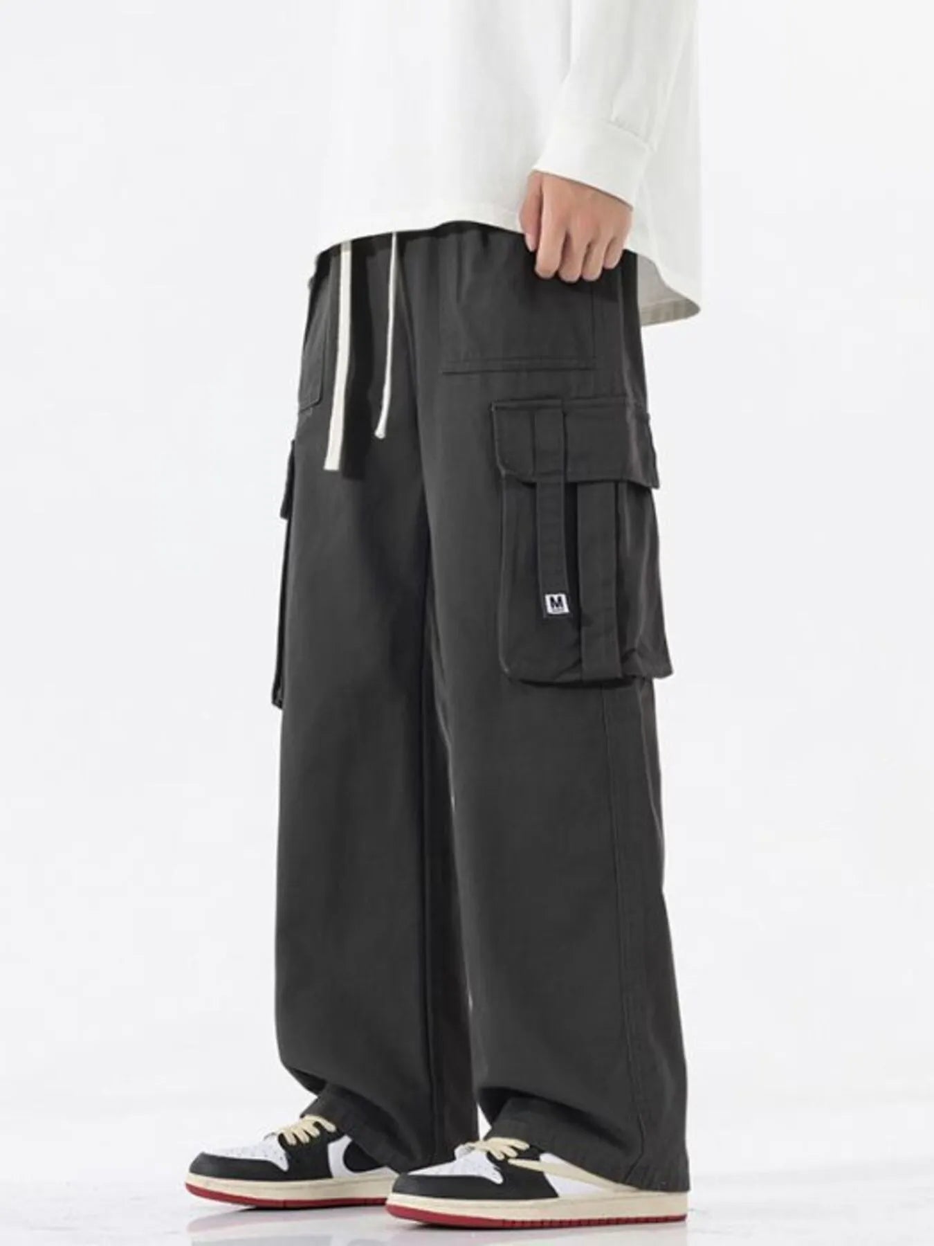 Cargo Wide Leg Pants Plus Size in Khaki for Men