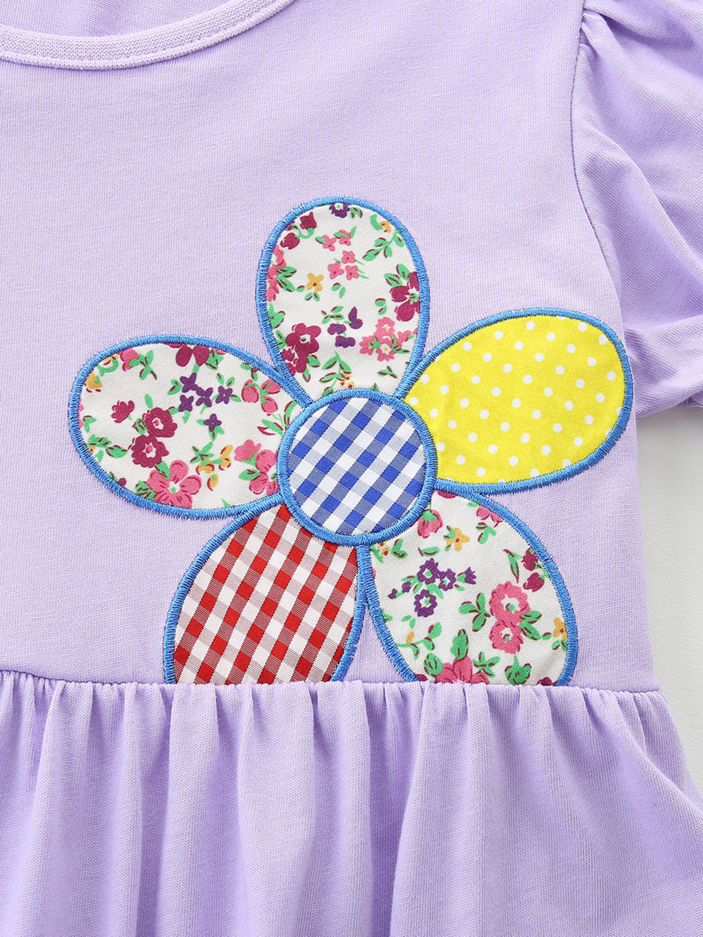 Floral Puff Sleeve Casual Dress in Lavender for Girls