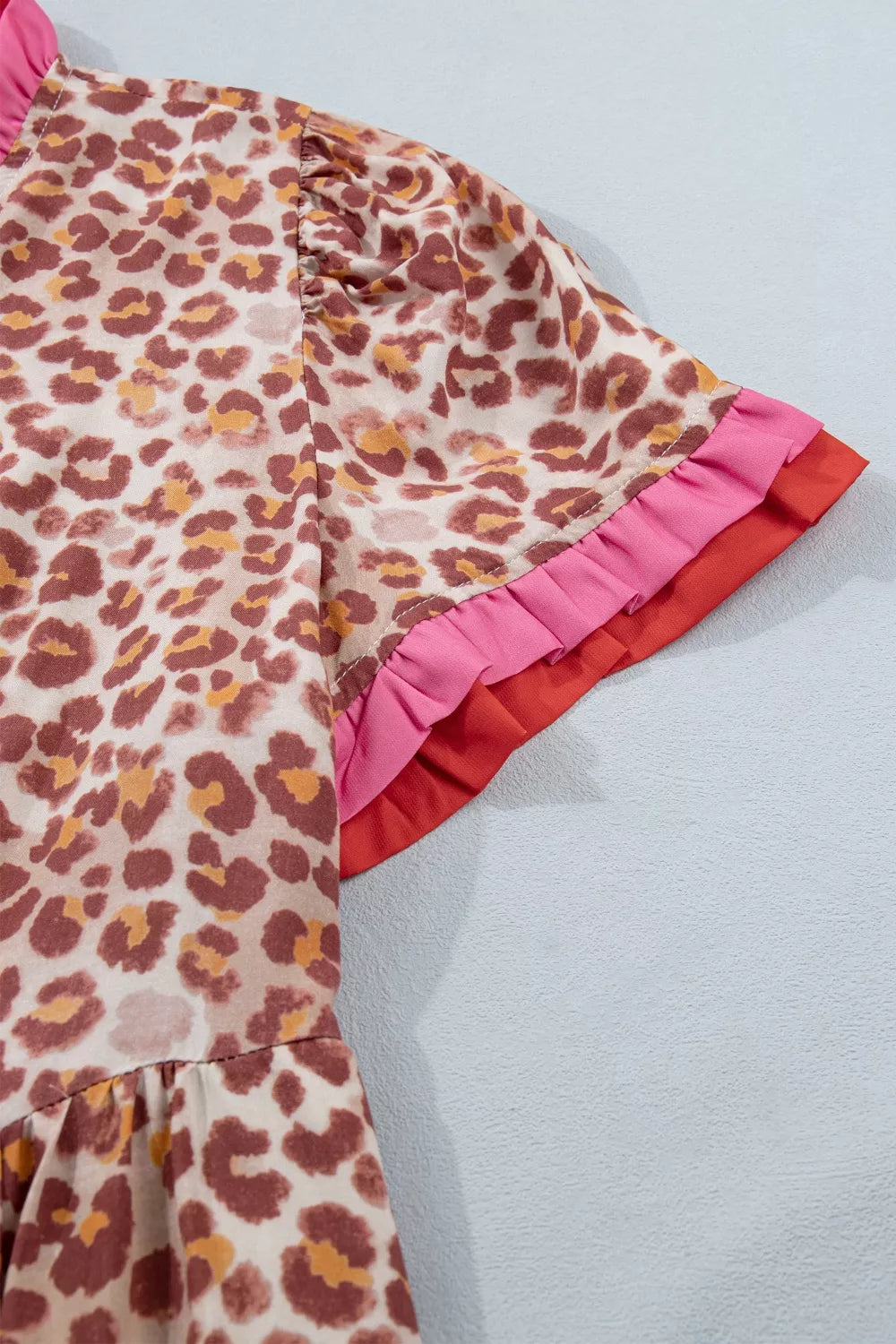 Leopard High Waist Ruffled Colorblock Trim Short Dress for Women