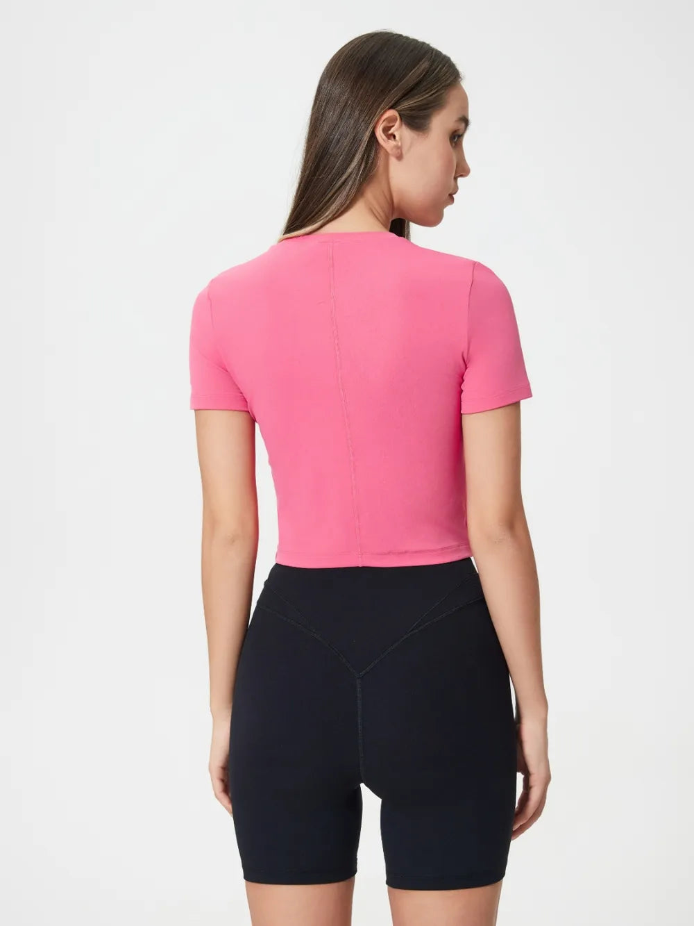 Round Neck Short Sleeve Active T-Shirt in Fuchsia Pink for Women