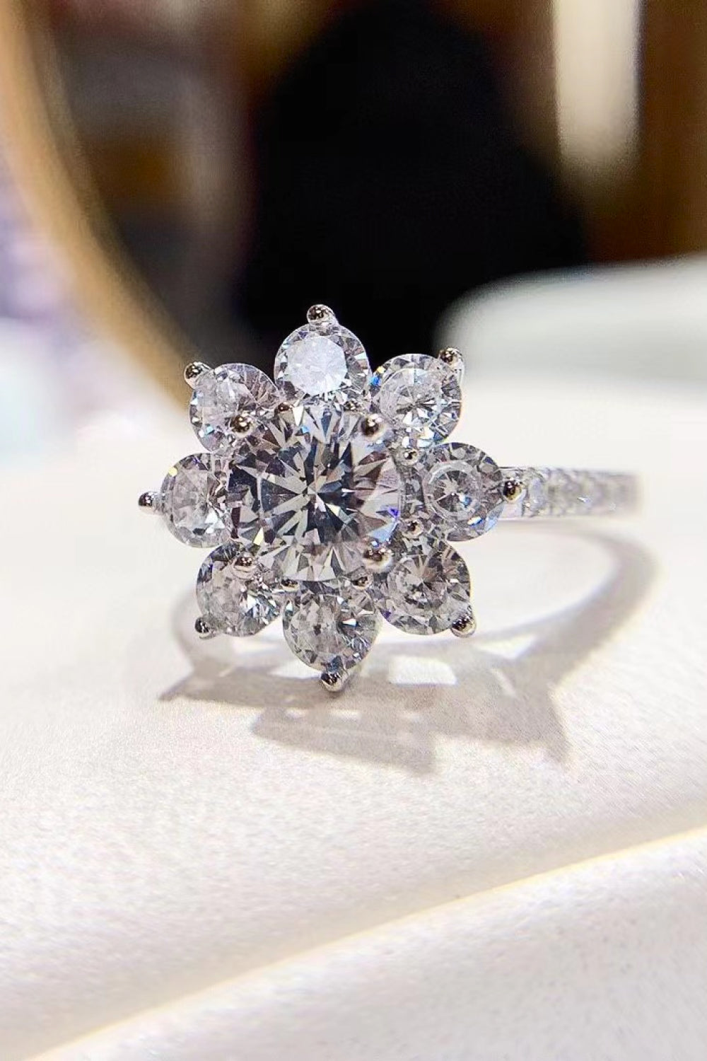 1 Carat Moissanite Flower Ring in Silver for Women