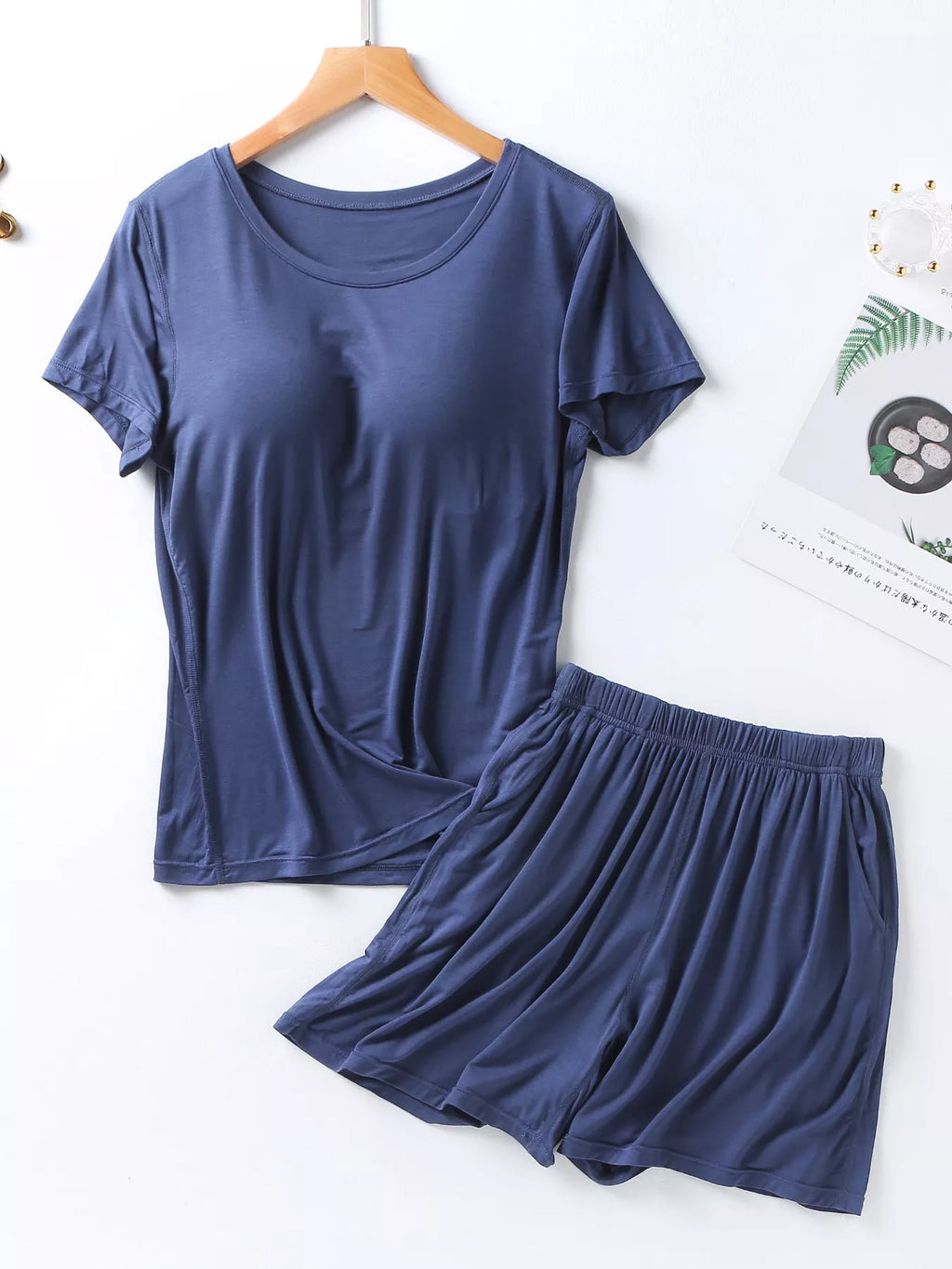 Plus Size Padded Round Neck Modal T-Shirt and Shorts Set in Windsor Red for Women
