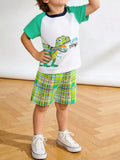 Dinosaur Print T-Shirt & Plaid Shorts Set in White for Boys