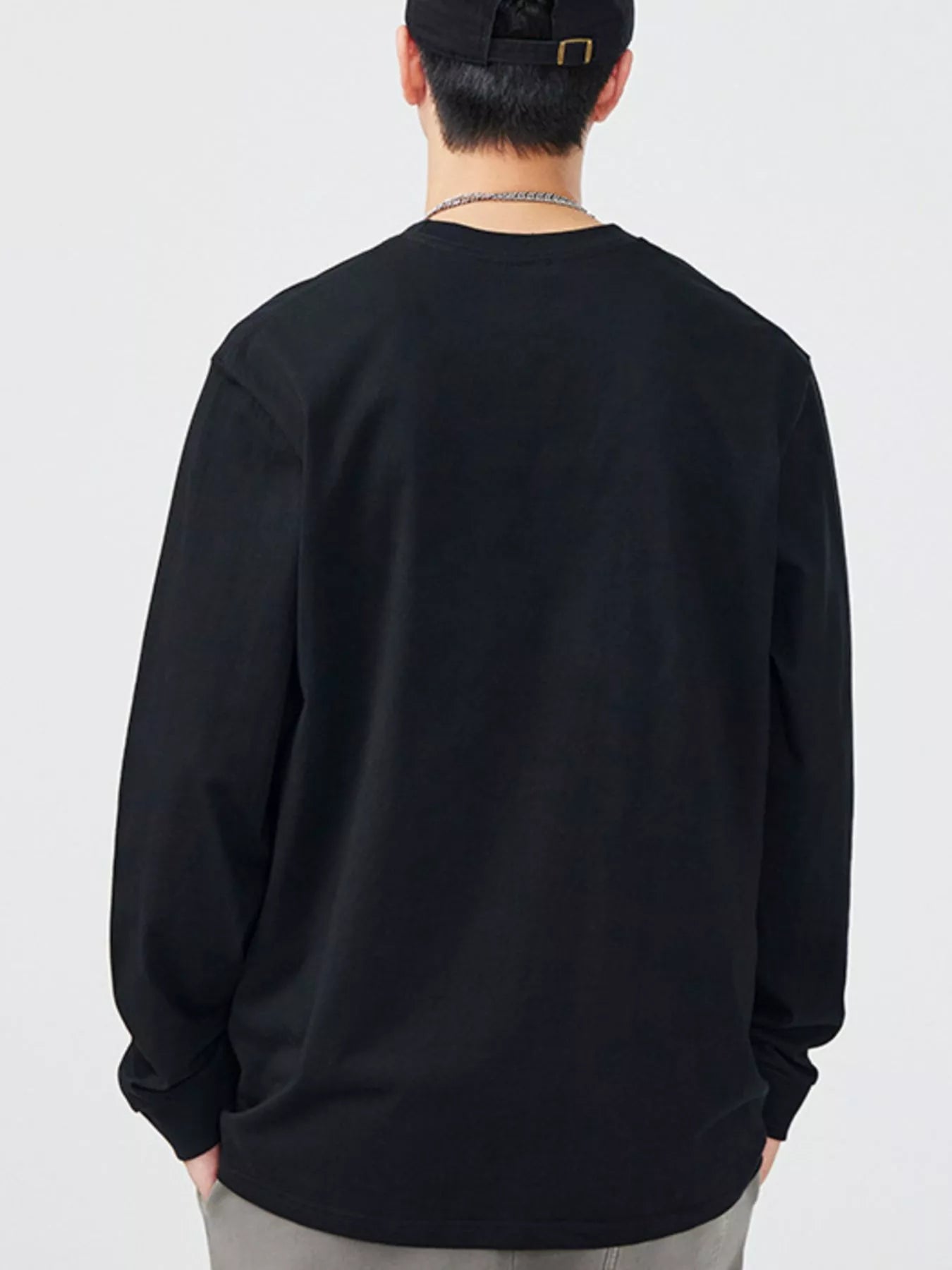Round Neck Long Sleeve T-Shirt Plus Size in White for Men