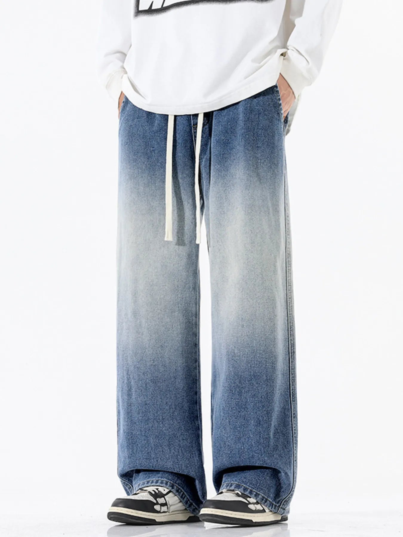 Gradient Wash Wide Leg Jeans Plus Size in Blue for Men