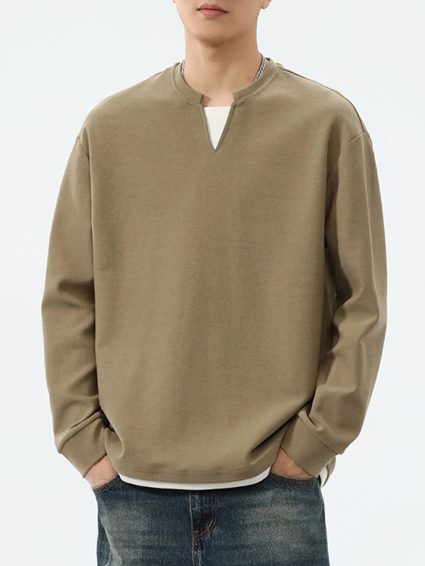 Plus Size Drop Shoulder Long Sleeve Sweatshirt in Black for Men