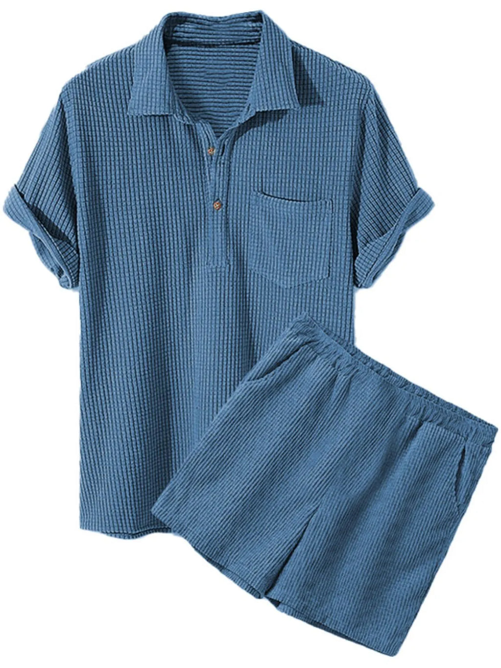 Button Detail Short Sleeve Top and Shorts Set Plus Size in Apricot for Men