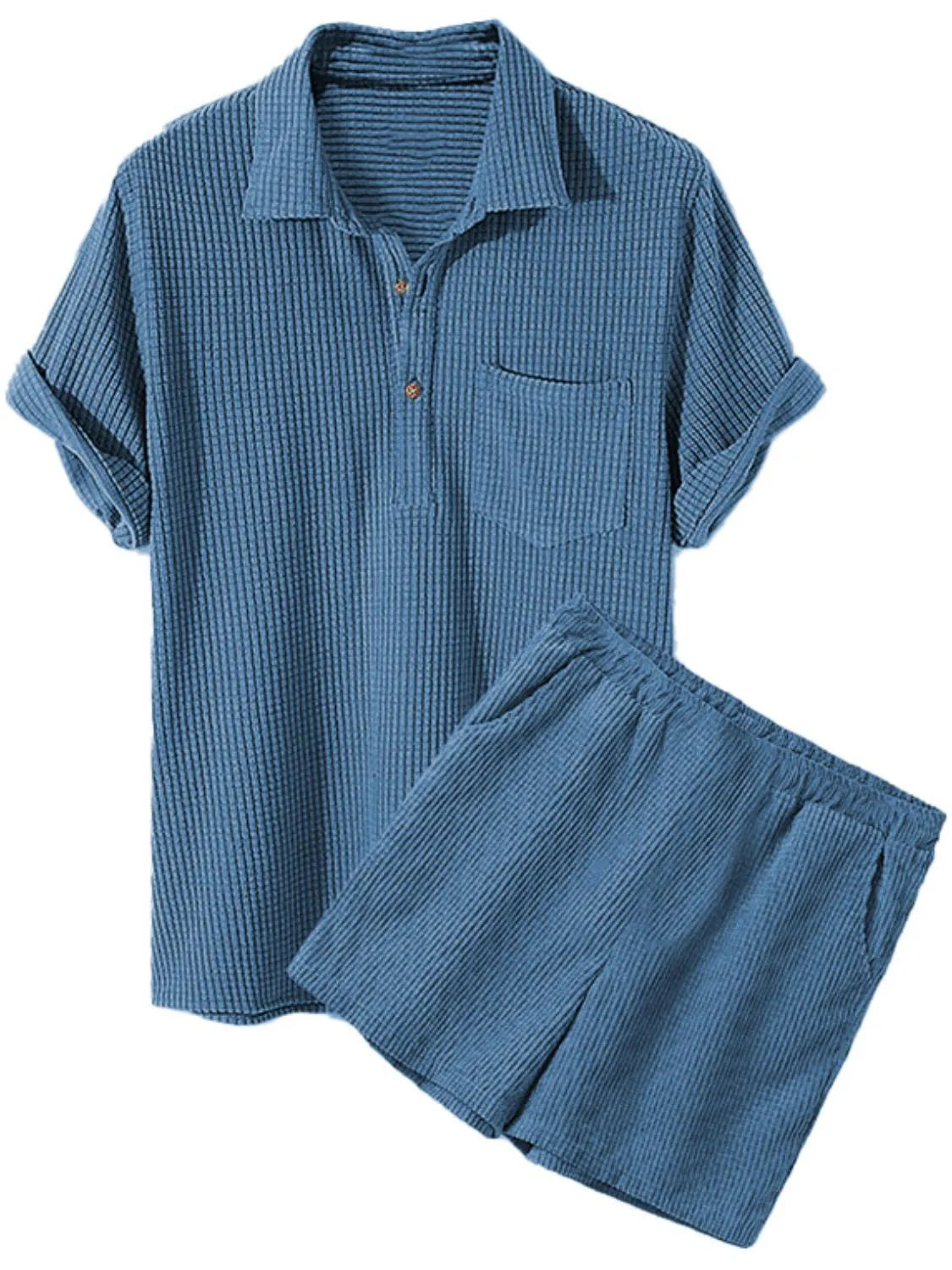 Button Detail Short Sleeve Top and Shorts Set Plus Size in Apricot for Men