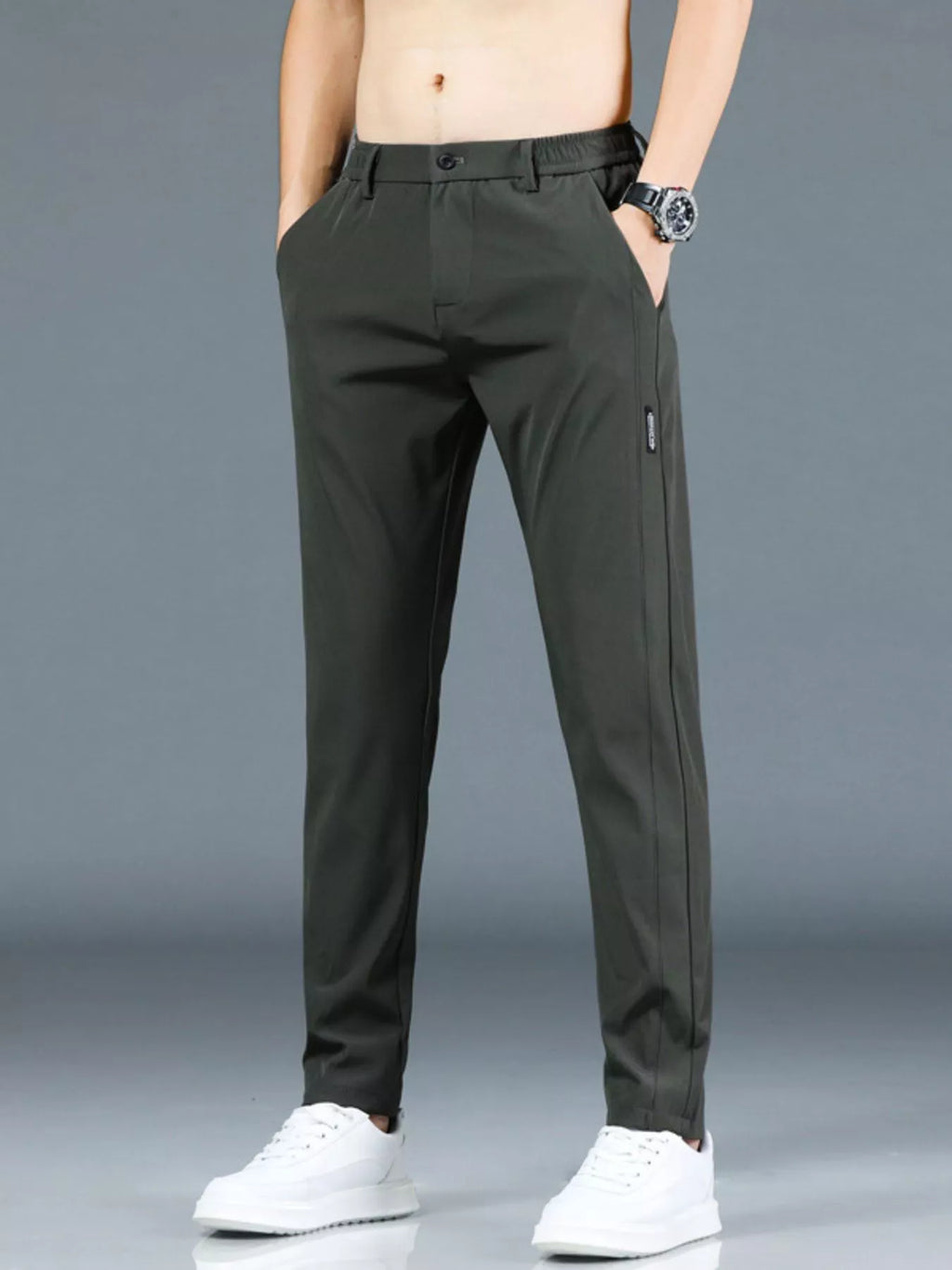 Slim Fit Casual Pants in Dark Gray for Men