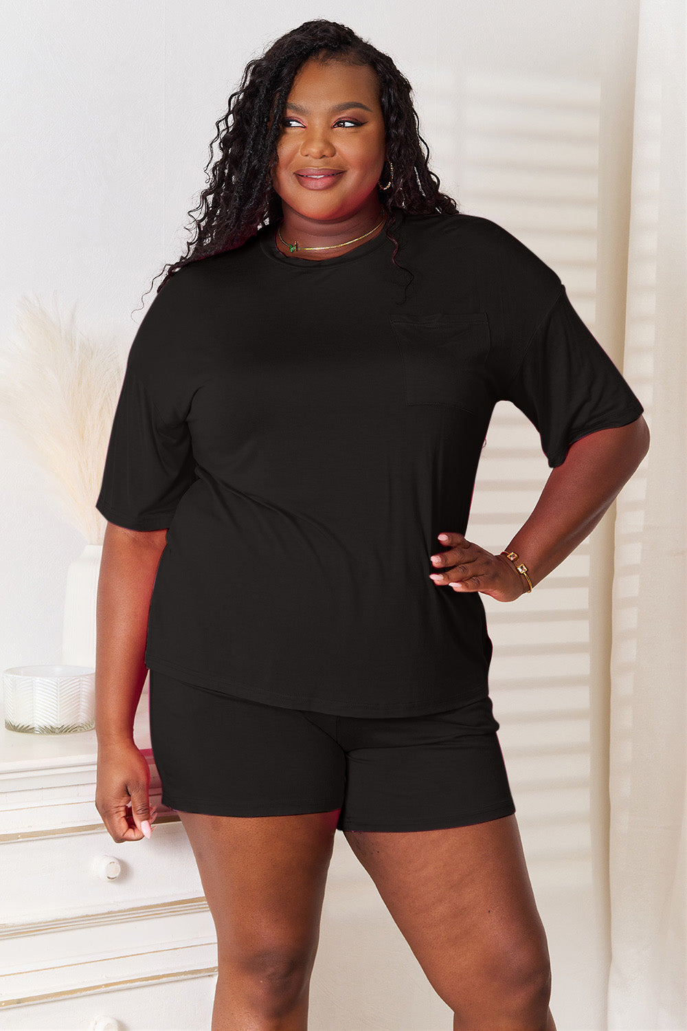 Plus Size Soft Rayon Half Sleeve Top and Shorts Set in Hot Pink for Women