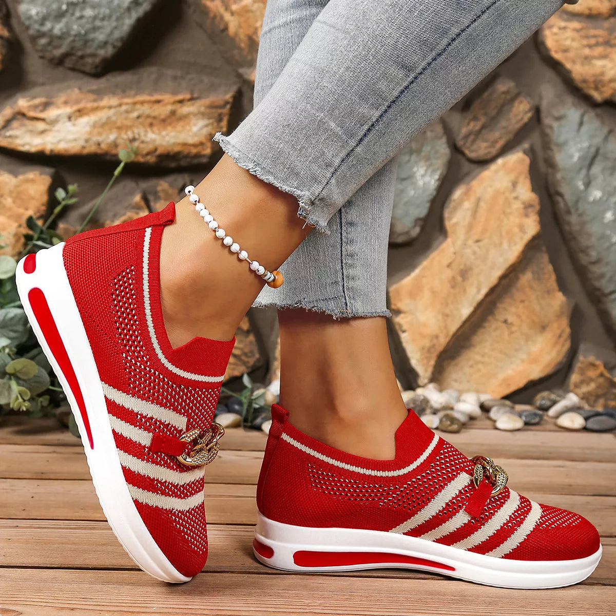 Round Toe Mesh Slip-Ons in Cream White for Women