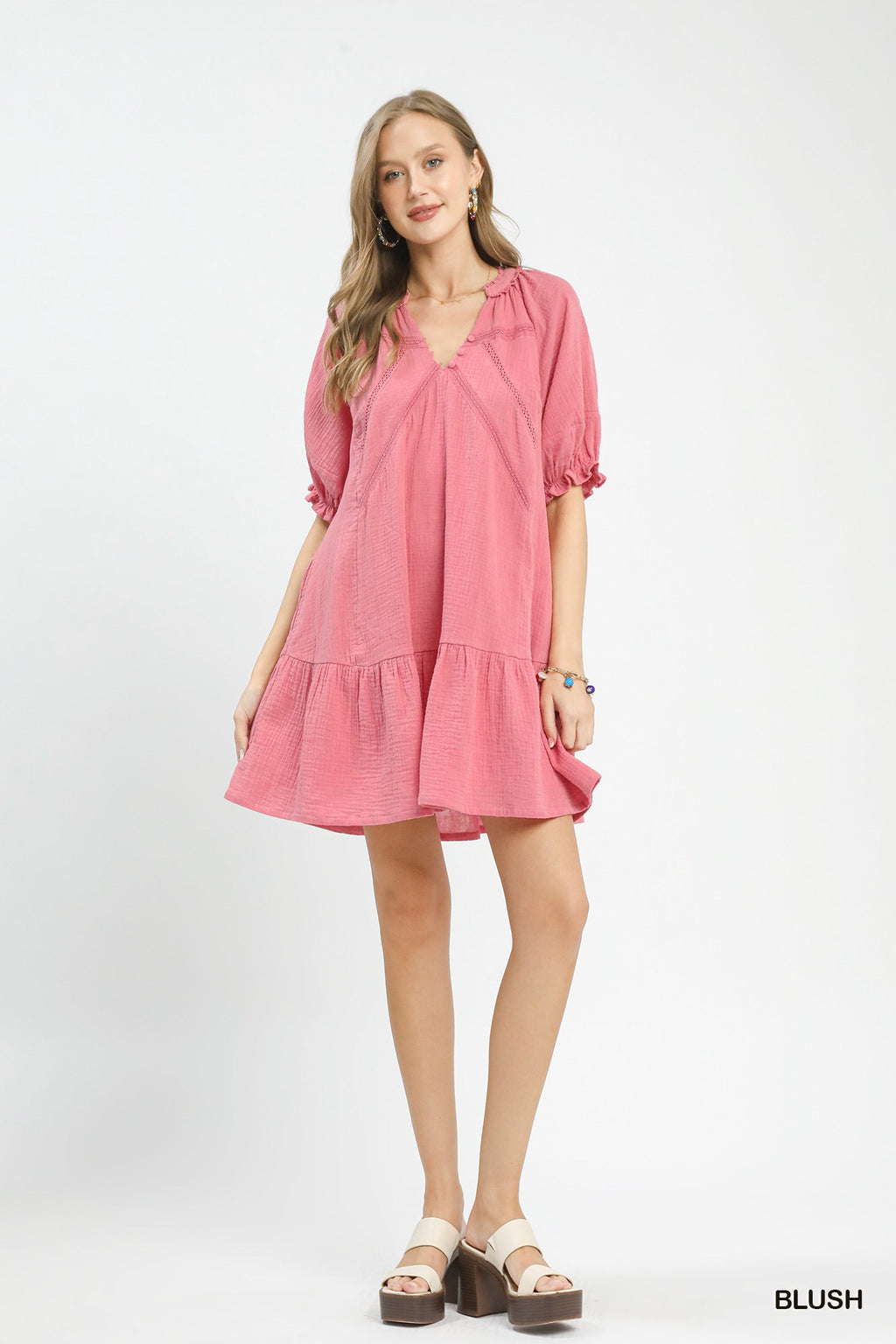 Cotton Gauze Mini Dress in Blush for Women