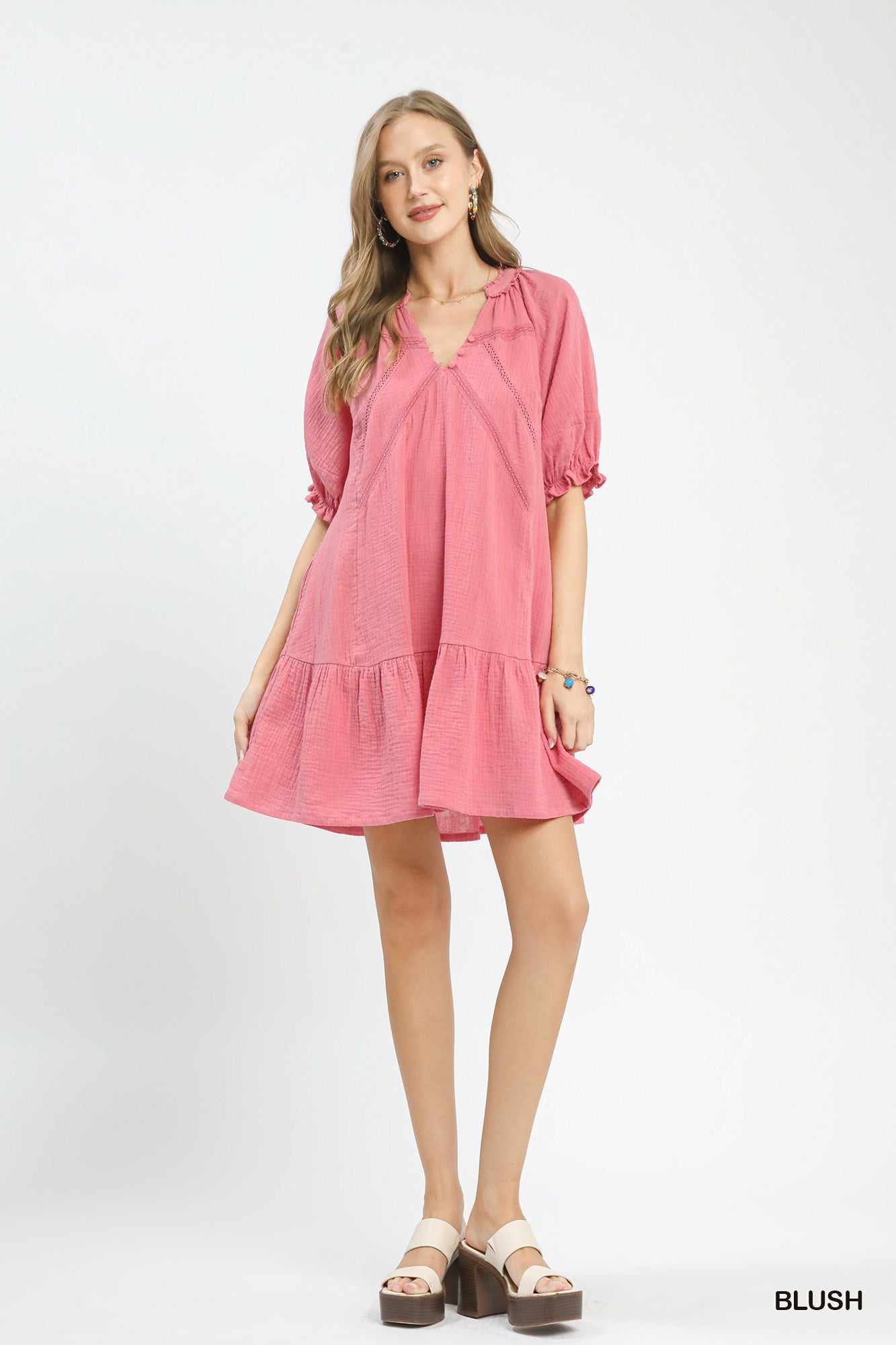 Cotton Gauze Mini Dress in Blush for Women