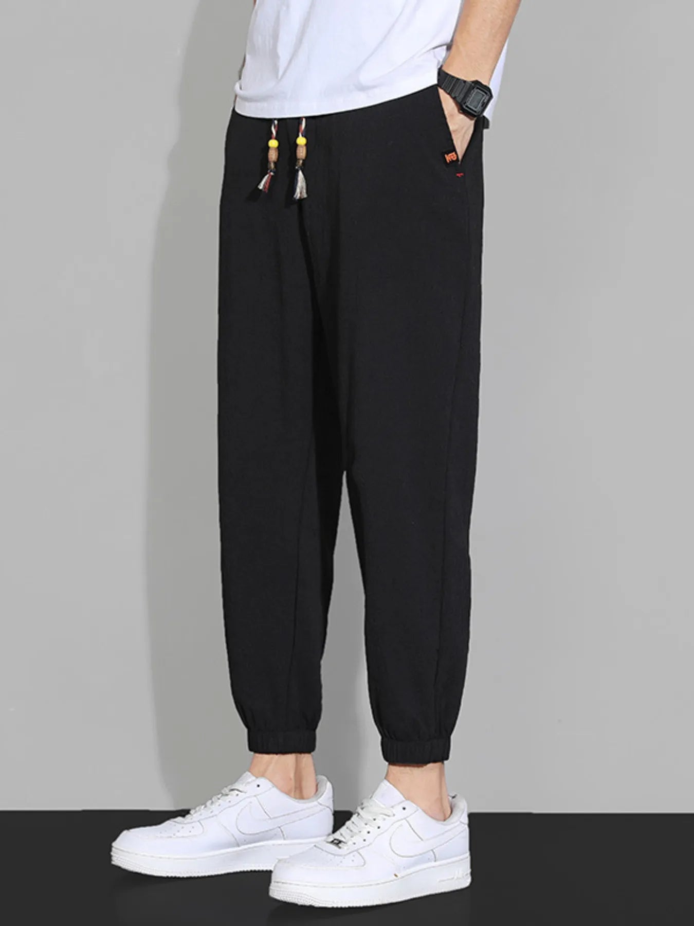 Plus Size Casual Drawstring Joggers in Dark Gray for Men