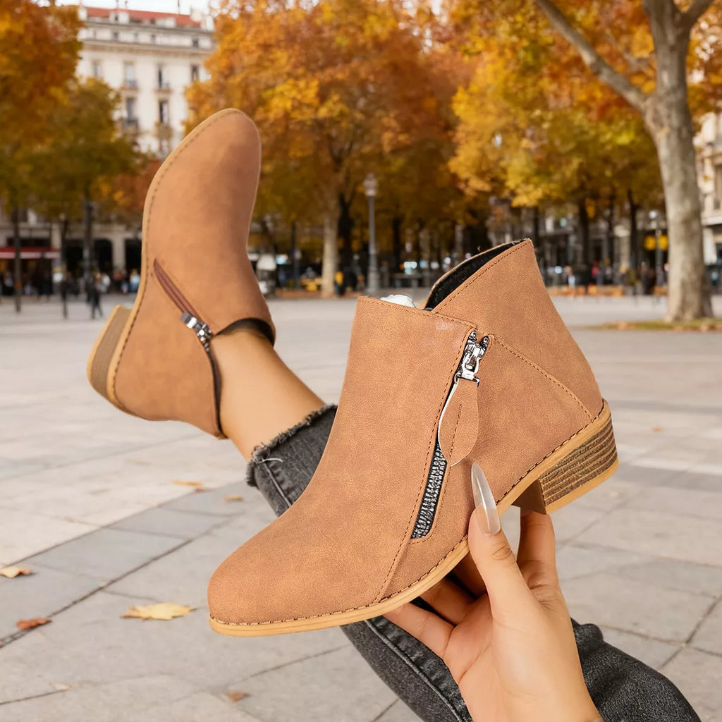 Size Zipper Block Heels Boots in Blue for Women