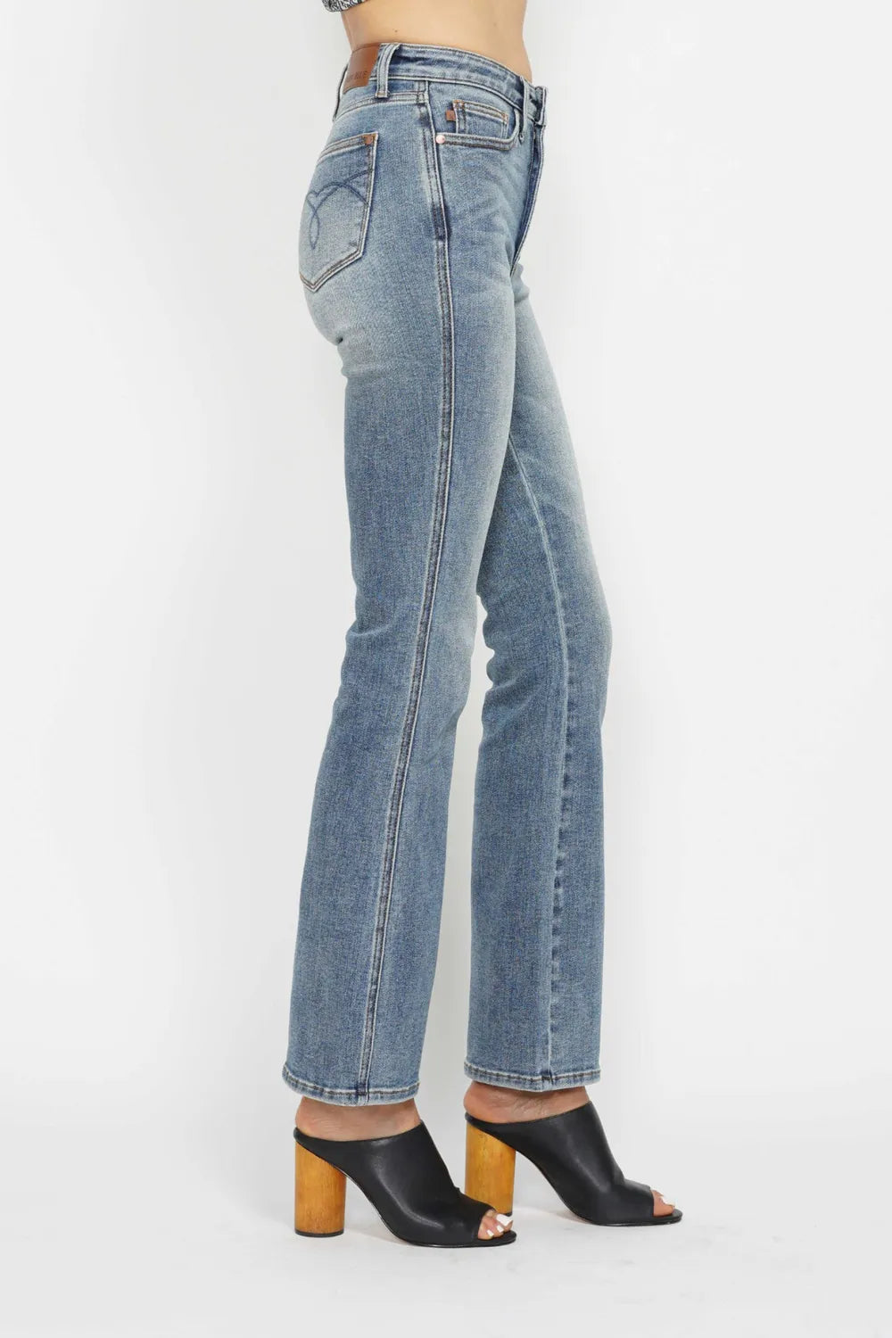 Tummy Control Back Embroidered Pocketed Bootcut Jeans Plus Size in Short Inseam for Women