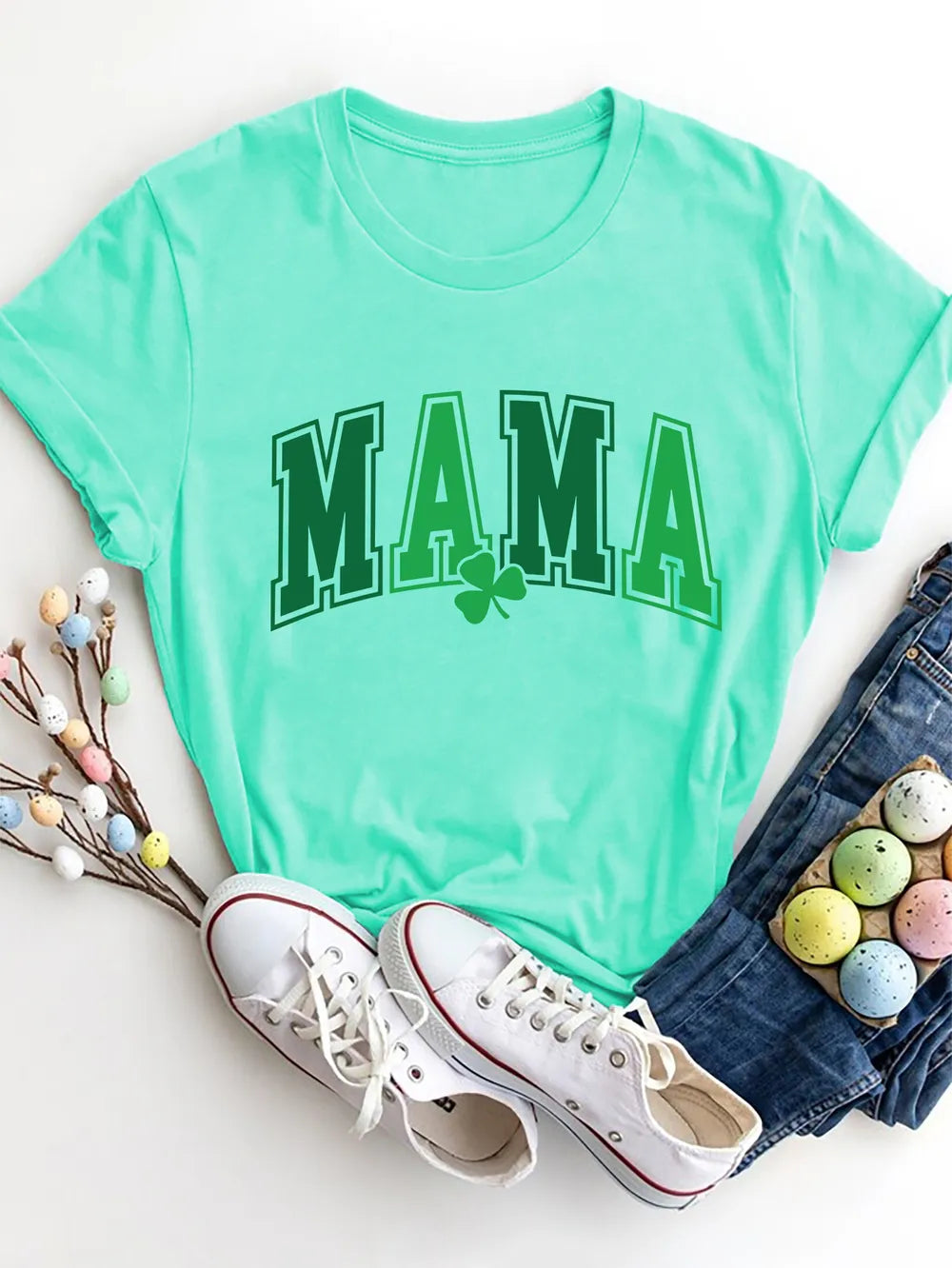 Mama Round Neck Short Sleeve T-Shirt in Black for Women