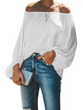 Off-Shoulder Balloon Sleeve Blouse Plus Size in White for Women
