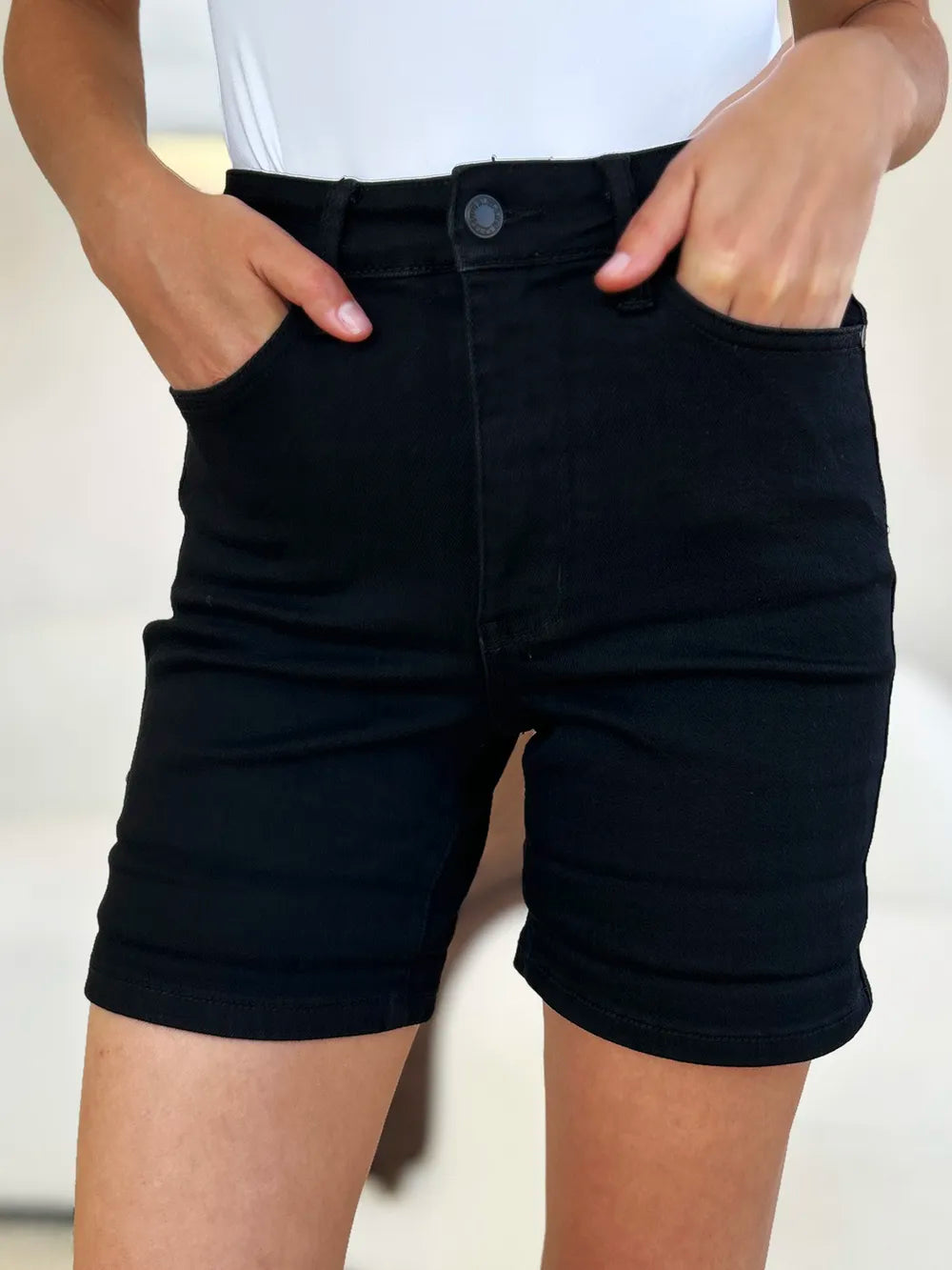 Plus Size High Waist Tummy Control Cuffed Denim Shorts for Women