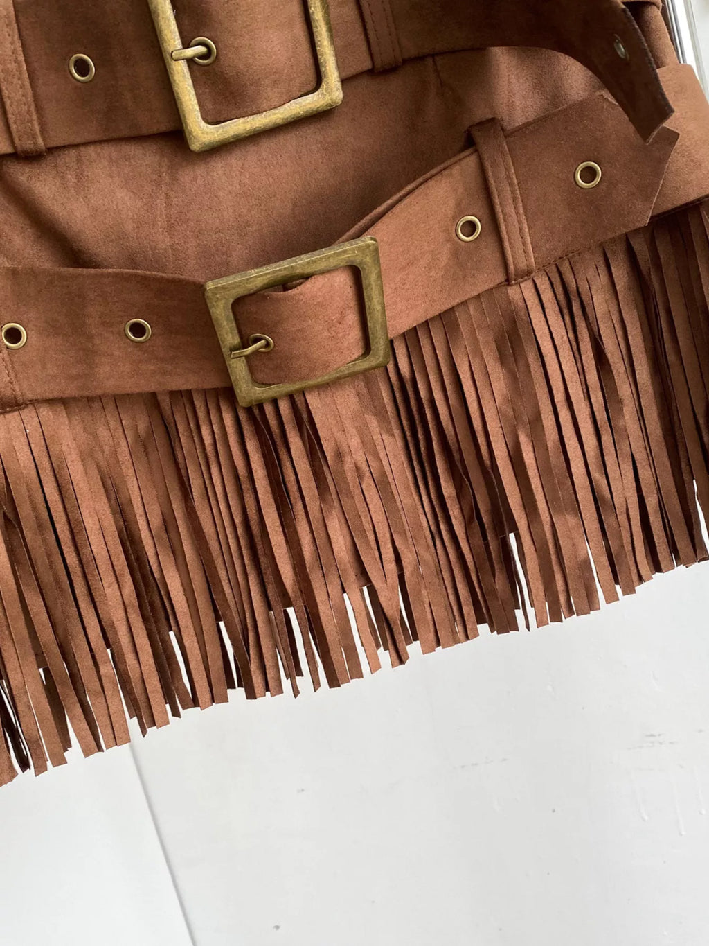 Fringe Belted Mini Skirt in Army Green for Women