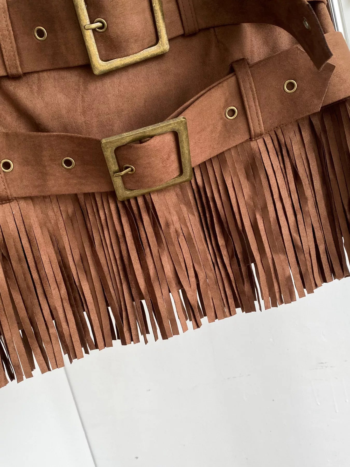 Fringe Belted Mini Skirt in Army Green for Women