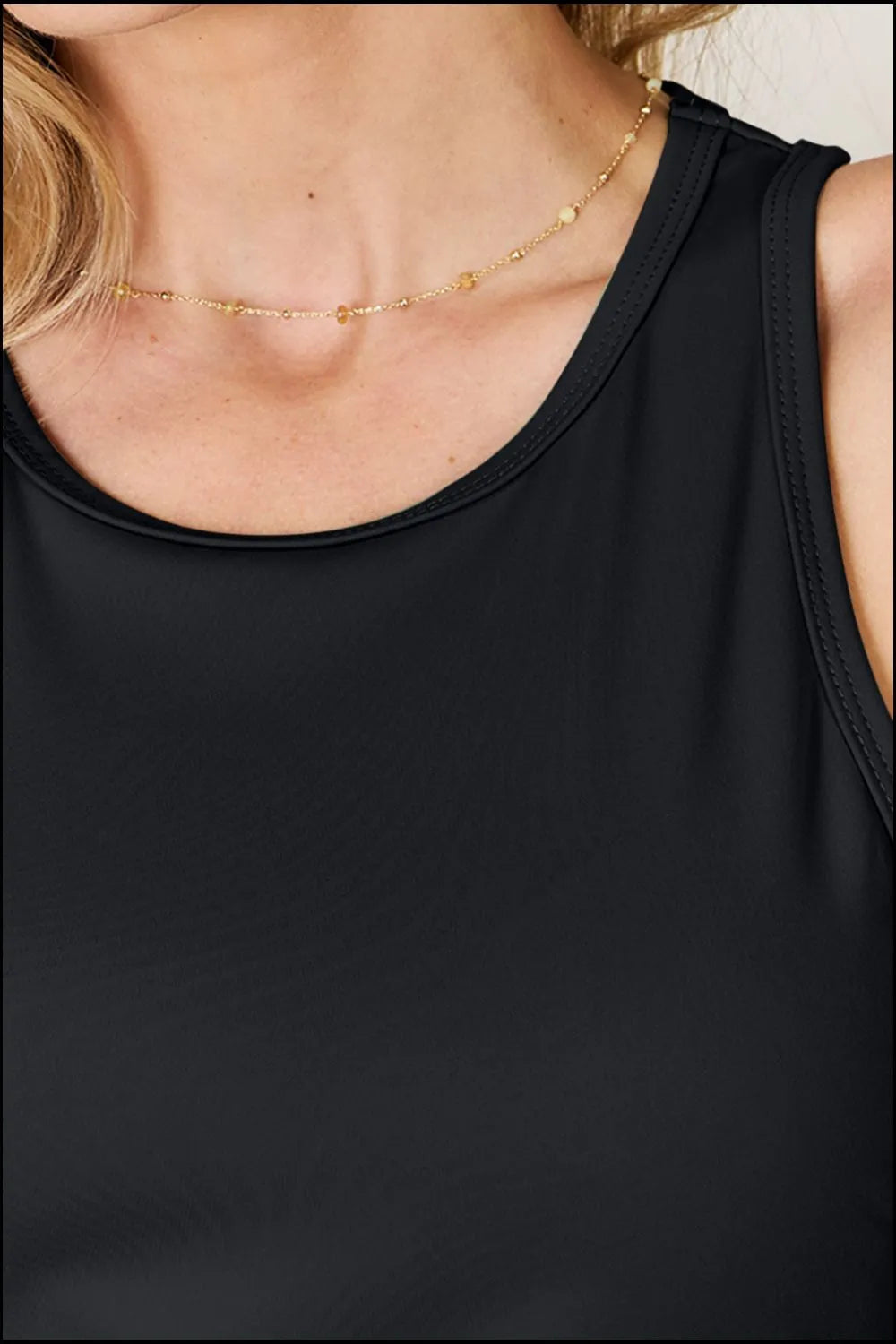 Plus Size Round Neck Racerback Tank in Black for Women
