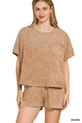 Halo Snow Washed Boxy Top & Shorts Set in Brown for Women