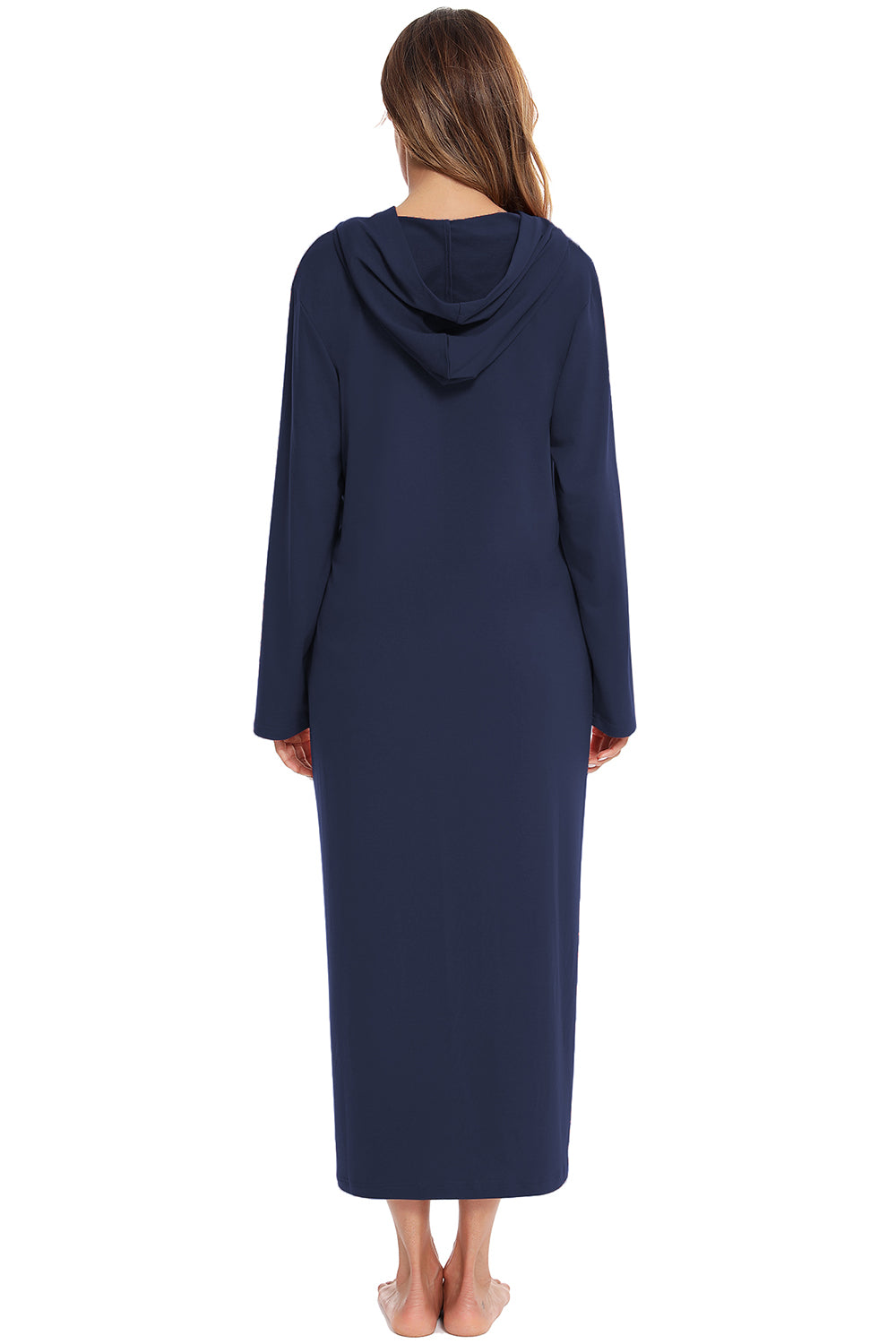 Zip Front Hooded Night Dress with Pockets in Light Gray in Charcoal for Women