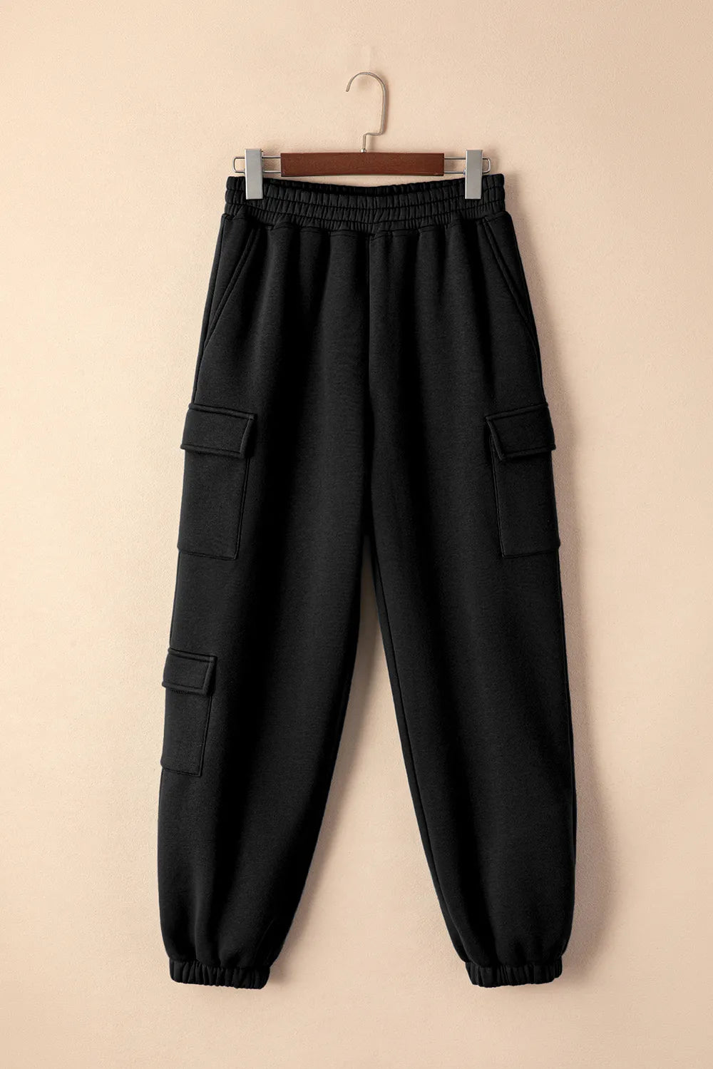Pocketed Elastic Waist Active Joggers in Black for Women