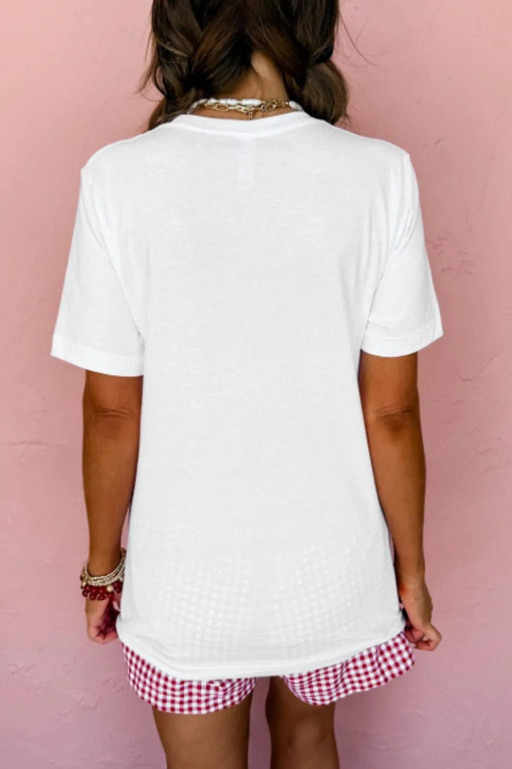 Letter Graphic Round Neck Short Sleeve T-Shirt in Relaxed in White for Women