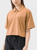 Half Button Short Sleeve Active T-Shirt in Sherbet for Women