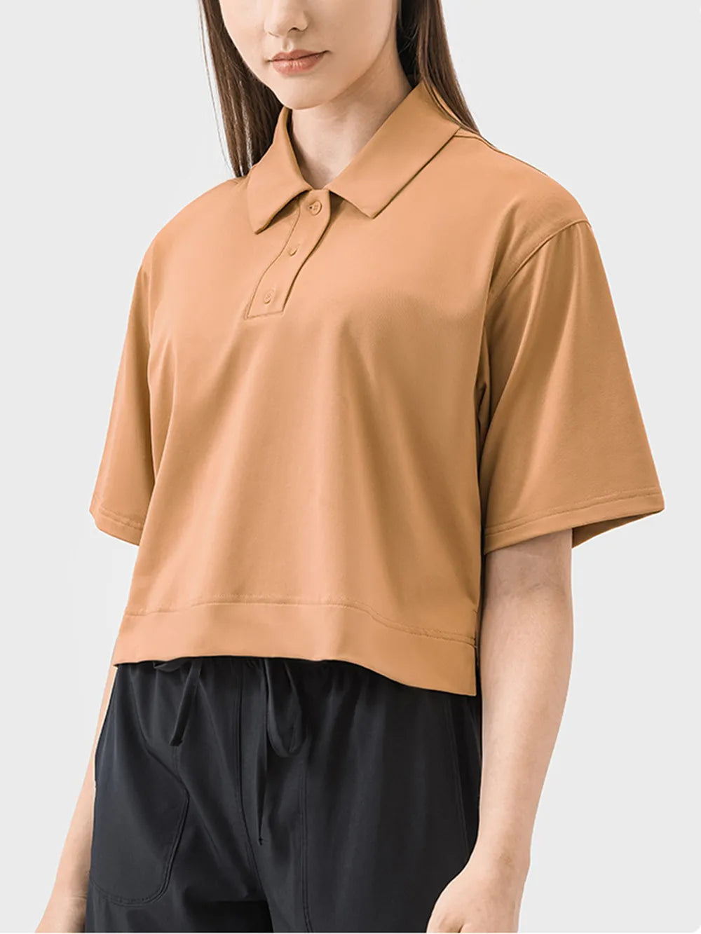 Half Button Short Sleeve Active T-Shirt in Sherbet for Women