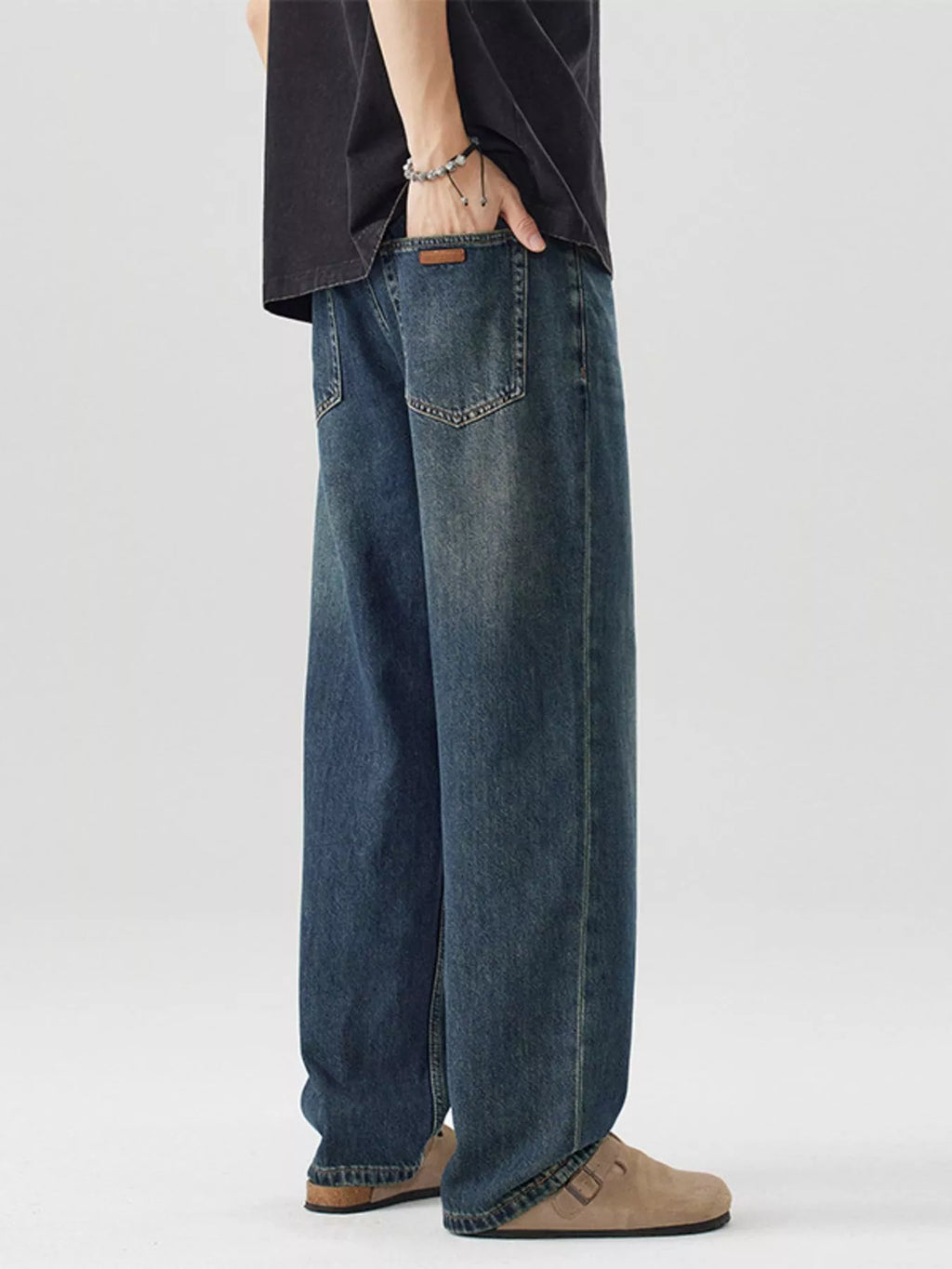 Vintage Wash Wide Leg Jeans in Nostalgic Orchid for Men