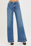 High Rise Wide Leg Jeans with Released Hem in Medium for Women