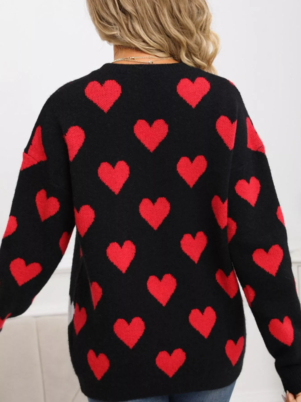 Valentines Day Heart Crew Neck Sweater in White for Women